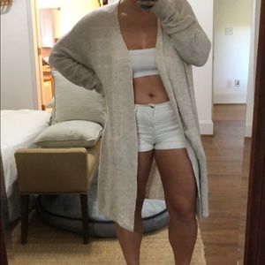 Thick duster length cream colored sweater